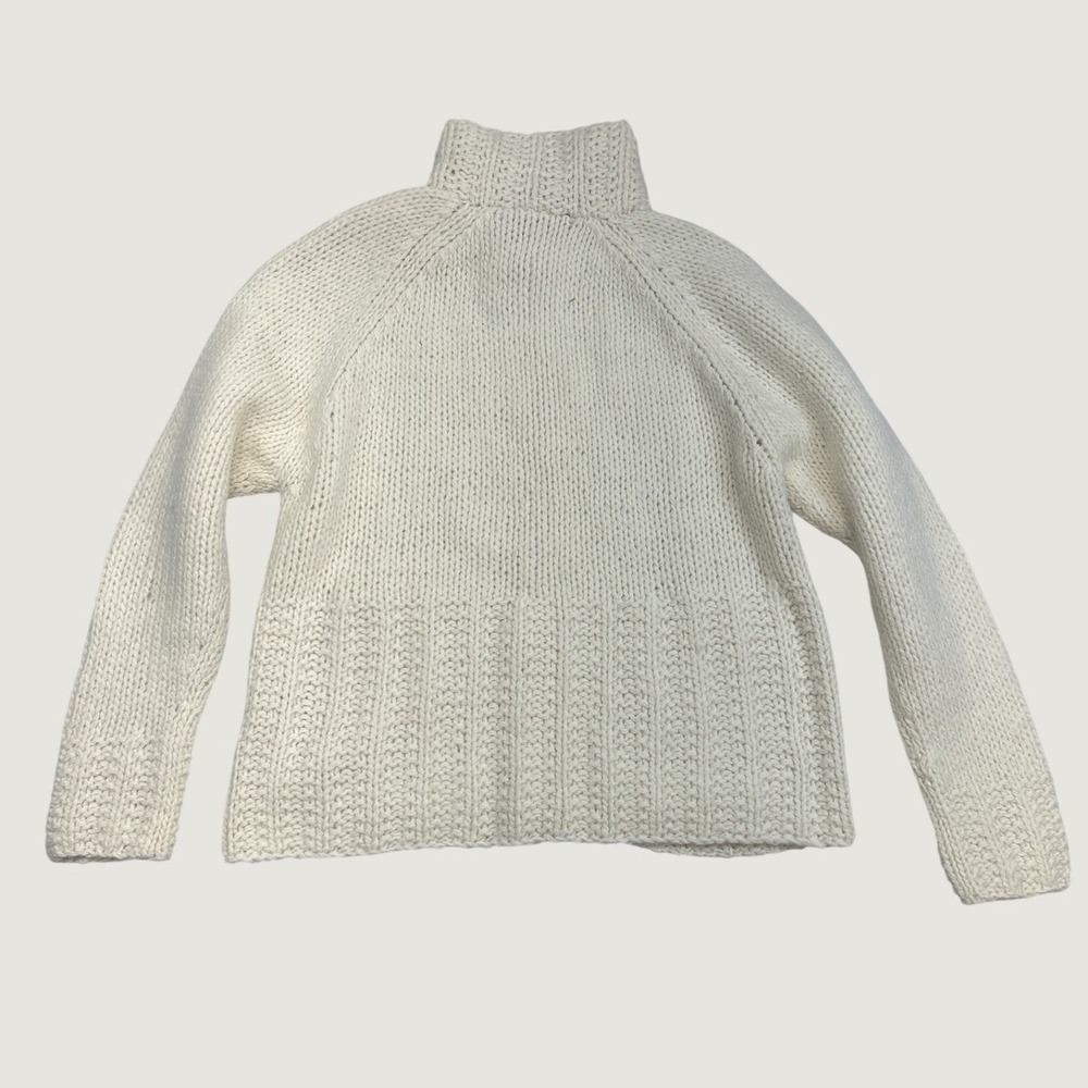 Liz Claiborne Cardigan Women XL Cream Wool Blend Full Zip Mock Neck Chunky Knit - Picture 2 of 5